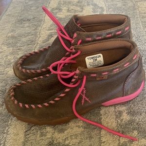 Twisted X Cowkids Pink Driving Mocs D Toe Bomber Shoes Kids